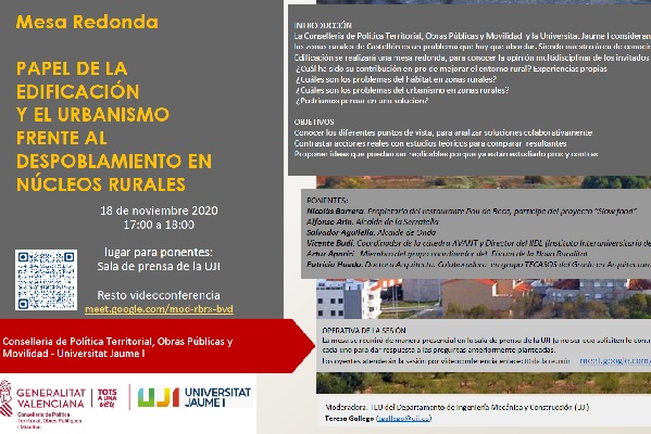 Mesa Redonda: «Papel de la Edificación y el Urbanismo Frente al Despoblamiento en Núcleos Rurales»